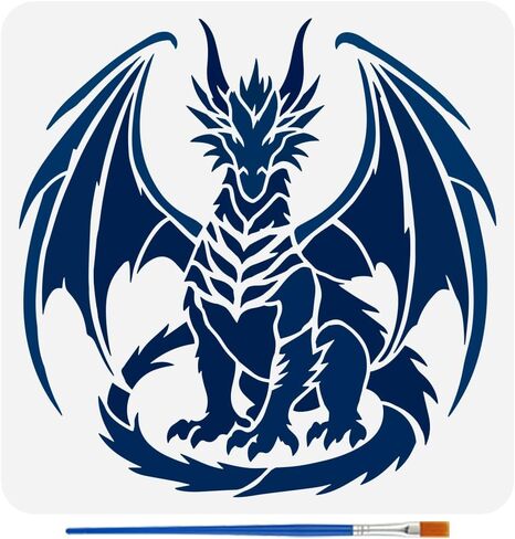 FINGERINSPIRE Dragon Sitting Upright Painting Stencil with Brush, 30x30cm/11.8x11.8inch Reusable Dragon Stencil Plastic Animal Theme Painting Template for DIY Art Projects & Home Decor in Kuwait