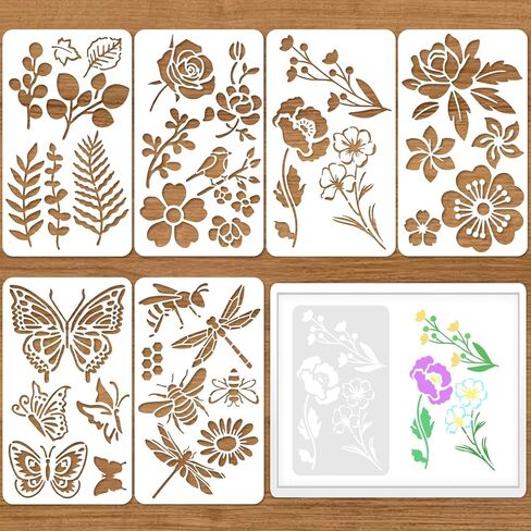 6 Pcs Wood Burning Stencils, Stencil for Painting on Woods, Stencils for Wood Burning Art Craft, Carving Drawing Engraving Scrapbooking Journal Templates(Plant Style, 6.9×3.94 Inches) in Kuwait