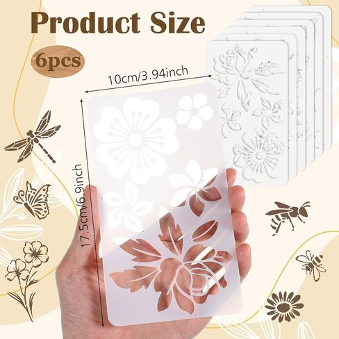 6 Pcs Wood Burning Stencils, Stencil for Painting on Woods, Stencils for Wood Burning Art Craft, Carving Drawing Engraving Scrapbooking Journal Templates(Plant Style, 6.9×3.94 Inches) in Kuwait