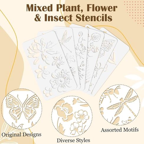 6 Pcs Wood Burning Stencils, Stencil for Painting on Woods, Stencils for Wood Burning Art Craft, Carving Drawing Engraving Scrapbooking Journal Templates(Plant Style, 6.9×3.94 Inches) in Kuwait