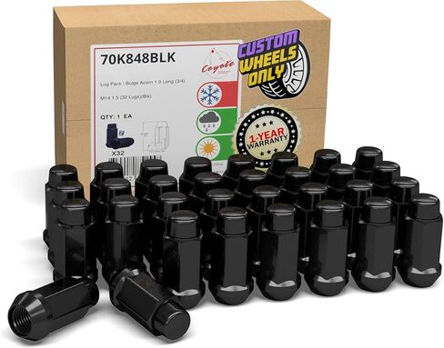 Wheel Accessories Parts 32 Pcs M14x1.5 14x1.5 Thread Open End Bulge Acorn 21mm 0.83" Long Lug Nuts Black 7/8" 22mm Hex Fits Chevy Silverado GMC Sierra 2500 3500 Ford F250 F350 RAM 2500 3500 in Kuwait
