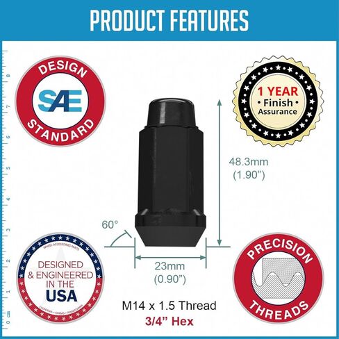 Wheel Accessories Parts 32 Pcs M14x1.5 14x1.5 Thread Open End Bulge Acorn 21mm 0.83" Long Lug Nuts Black 7/8" 22mm Hex Fits Chevy Silverado GMC Sierra 2500 3500 Ford F250 F350 RAM 2500 3500 in Kuwait