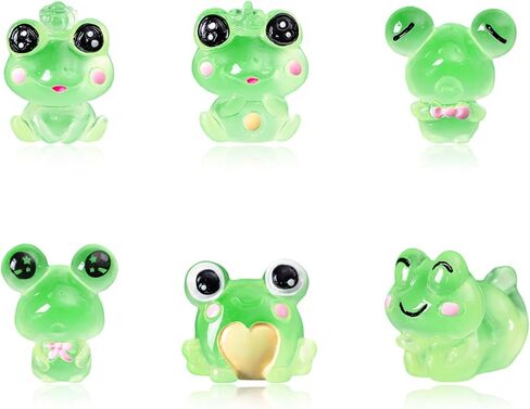 6PCS Luminous Frog Car Dashboard Decor, Fun Frog Figurines Set Rear View Mirror Ornament for Vehicle, Adorable Mini Resin Frogs Mirror Decoration Cute Car Accessories in Kuwait