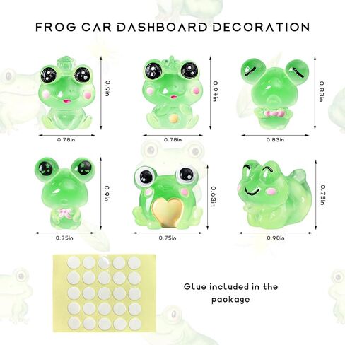 6PCS Luminous Frog Car Dashboard Decor, Fun Frog Figurines Set Rear View Mirror Ornament for Vehicle, Adorable Mini Resin Frogs Mirror Decoration Cute Car Accessories in Kuwait