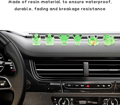 6PCS Luminous Frog Car Dashboard Decor, Fun Frog Figurines Set Rear View Mirror Ornament for Vehicle, Adorable Mini Resin Frogs Mirror Decoration Cute Car Accessories in Kuwait