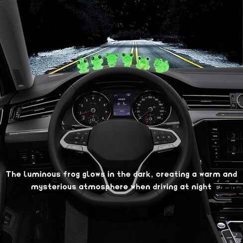6PCS Luminous Frog Car Dashboard Decor, Fun Frog Figurines Set Rear View Mirror Ornament for Vehicle, Adorable Mini Resin Frogs Mirror Decoration Cute Car Accessories in Kuwait