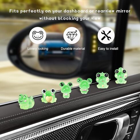 6PCS Luminous Frog Car Dashboard Decor, Fun Frog Figurines Set Rear View Mirror Ornament for Vehicle, Adorable Mini Resin Frogs Mirror Decoration Cute Car Accessories in Kuwait