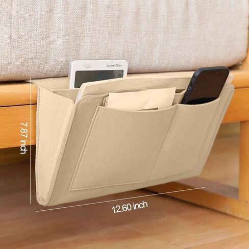 Bedside Storage Organizer with Pockets, Bedside Caddy, Table Cabinet Storage Organizer for TV Remote Control, Phones, Magazines, Tablets, Accessories, Living Room Office Chair Stowage Solution, Beige in Kuwait