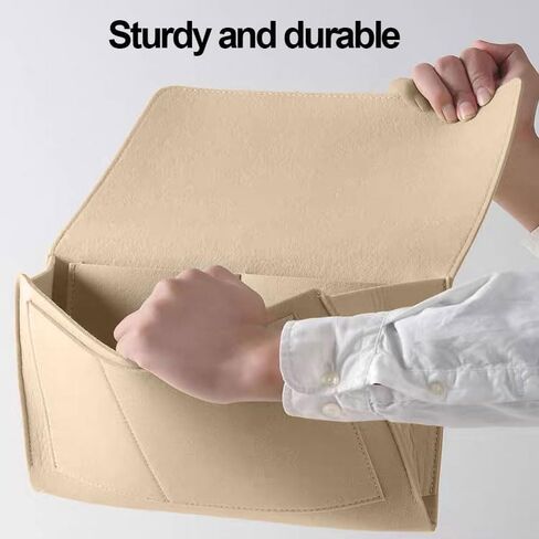 Bedside Storage Organizer with Pockets, Bedside Caddy, Table Cabinet Storage Organizer for TV Remote Control, Phones, Magazines, Tablets, Accessories, Living Room Office Chair Stowage Solution, Beige in Kuwait