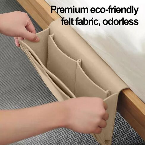 Bedside Storage Organizer with Pockets, Bedside Caddy, Table Cabinet Storage Organizer for TV Remote Control, Phones, Magazines, Tablets, Accessories, Living Room Office Chair Stowage Solution, Beige in Kuwait