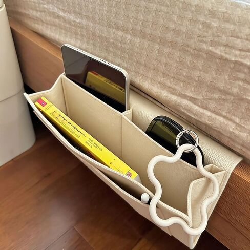 Bedside Storage Organizer with Pockets, Bedside Caddy, Table Cabinet Storage Organizer for TV Remote Control, Phones, Magazines, Tablets, Accessories, Living Room Office Chair Stowage Solution, Beige in Kuwait