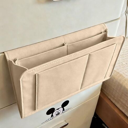 Bedside Storage Organizer with Pockets, Bedside Caddy, Table Cabinet Storage Organizer for TV Remote Control, Phones, Magazines, Tablets, Accessories, Living Room Office Chair Stowage Solution, Beige in Kuwait