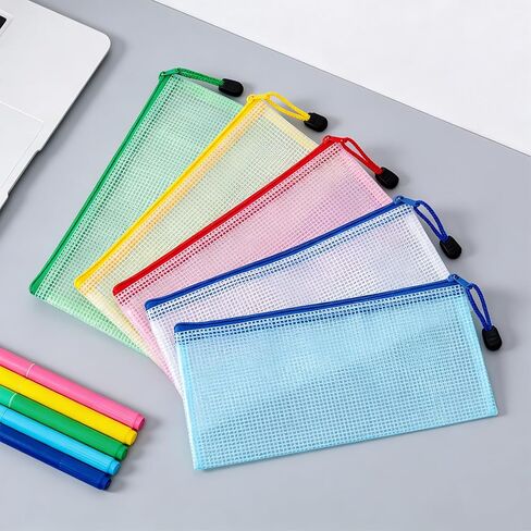 5 Pcs Mesh Zipper Bags, A6 Mesh Zipper Pouch Bags, Waterproof SmallZip Pouches for Organization Office Travel School Supplies Cosmetics Home Organization Storage Accessories in Kuwait