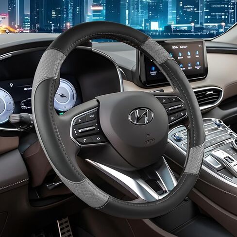 Auto Car Steering Wheel Cover for Hyundai,Tucson,Sonata,Elantra,Santa Fe,Genesis,Sonata Hybrid,Azera,Venue,Kona, 14.5-15 inches(Black-Standard Size) in Kuwait