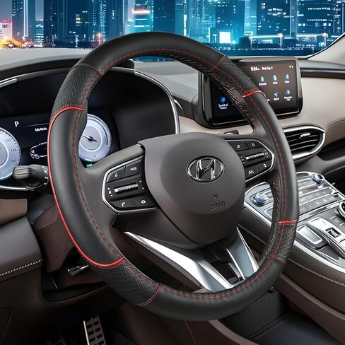 Auto Car Steering Wheel Cover for Hyundai,Tucson,Sonata,Elantra,Santa Fe,Genesis,Sonata Hybrid,Azera,Venue,Kona, 14.5-15 inches(Black-Standard Size) in Saudi Arabia