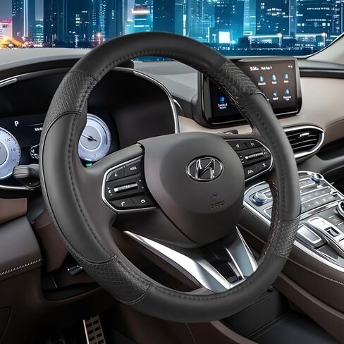 Auto Car Steering Wheel Cover for Hyundai,Tucson,Sonata,Elantra,Santa Fe,Genesis,Sonata Hybrid,Azera,Venue,Kona, 14.5-15 inches(Black-Standard Size) in Saudi Arabia