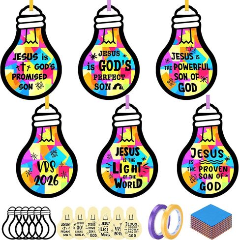 motipuns 30 مجموعات 2026 vbs diy يسوع ضوء لمبة الحرف، الإضاءة تحت عنوان المسيحية الدينية suncatcher المناديل الورقية الزجاج الملون لمبة الفن الديكور لمدرسة الأحد العودة إلى أنشطة المدرسة in Kuwait