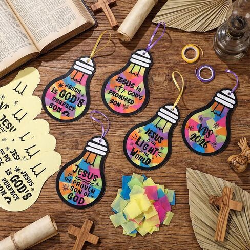 motipuns 30 مجموعات 2026 vbs diy يسوع ضوء لمبة الحرف، الإضاءة تحت عنوان المسيحية الدينية suncatcher المناديل الورقية الزجاج الملون لمبة الفن الديكور لمدرسة الأحد العودة إلى أنشطة المدرسة in Kuwait