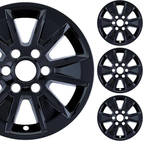 PACRIM 17" Gloss Black Wheel Skin Set Made for Chevrolet Silverado 1500 LT & GMC Sierra 1500 SLE (2019-2026) | Durable ABS Plastic Cover Hubcap | Fits Directly Over OEM Wheel in Saudi Arabia