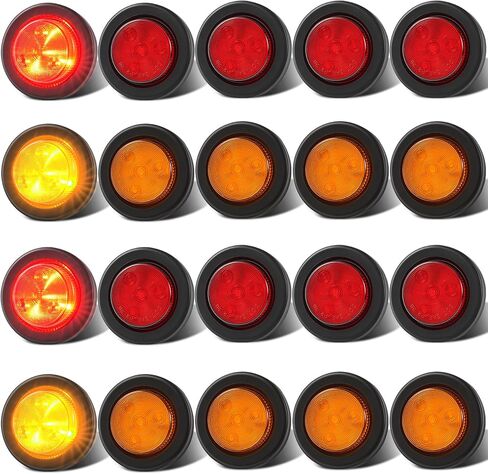 مصابيح LED جانبية للمقطورة مقاس 2 بوصة 20 حزمة (10 مصابيح كهرمانية و10 مصابيح حمراء)، معتمدة من وزارة النقل 12 فولت 2 بوصة مصابيح LED للتخليص مع حلقة معدنية، مصابيح عاكسة مقاومة للماء IP67 للمقطورة in Kuwait