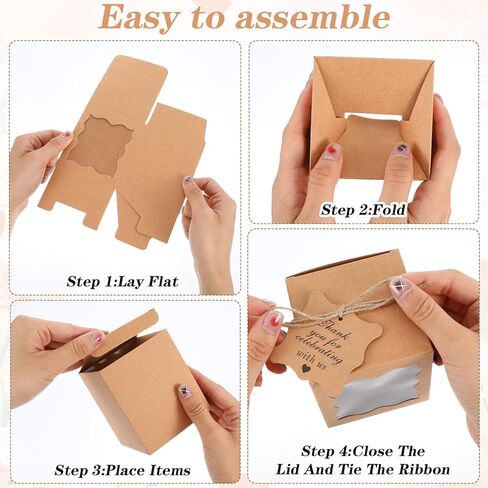 Lemecima 50 Set Candle Gift Box Transparent Gift Packaging Box for 4-10 oz Candles 50 Paper Thank You Tag with Ropes for Wedding Birthday Baby Shower Party Favor, 3.35 x 3.35 x 3.94 in (Brown) in Kuwait