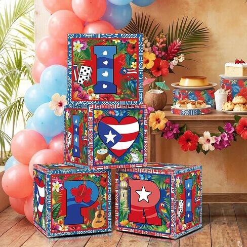 HAPPARTY Puerto Rico Theme Block Boxes Centerpieces 4PCS, Tropical Puerto Rican Birthday Baby Shower Bachelorette Party Background Photo Booth Props Deccorations Supplies in Saudi Arabia