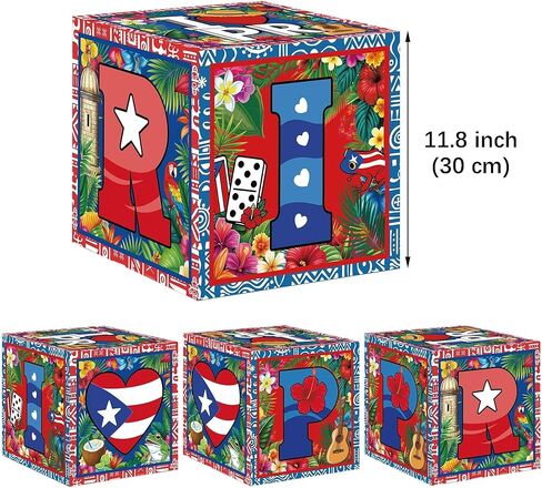 HAPPARTY Puerto Rico Theme Block Boxes Centerpieces 4PCS, Tropical Puerto Rican Birthday Baby Shower Bachelorette Party Background Photo Booth Props Deccorations Supplies in Saudi Arabia