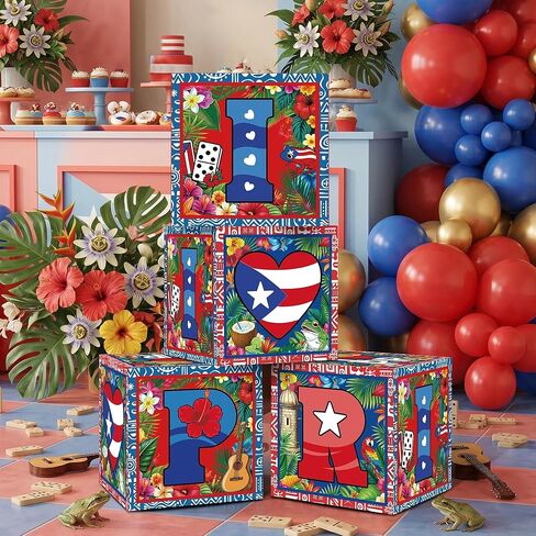 HAPPARTY Puerto Rico Theme Block Boxes Centerpieces 4PCS, Tropical Puerto Rican Birthday Baby Shower Bachelorette Party Background Photo Booth Props Deccorations Supplies in Saudi Arabia