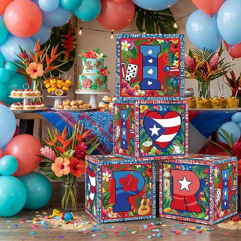 HAPPARTY Puerto Rico Theme Block Boxes Centerpieces 4PCS, Tropical Puerto Rican Birthday Baby Shower Bachelorette Party Background Photo Booth Props Deccorations Supplies in Saudi Arabia