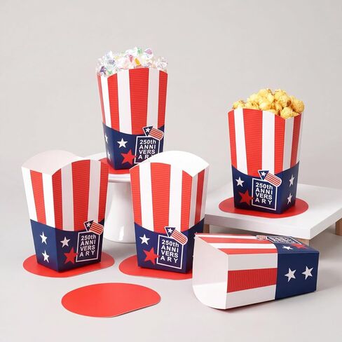 ReliThick 36 Pack 250th Anniversary 4th of July Decorations Patriotic Red White Blue Popcorn Boxes & Table Centerpieces Gift Boxes for Americana Independence Day Memorial Day Party Decor in Kuwait