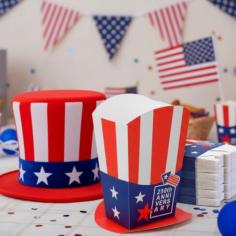 ReliThick 36 Pack 250th Anniversary 4th of July Decorations Patriotic Red White Blue Popcorn Boxes & Table Centerpieces Gift Boxes for Americana Independence Day Memorial Day Party Decor in Kuwait