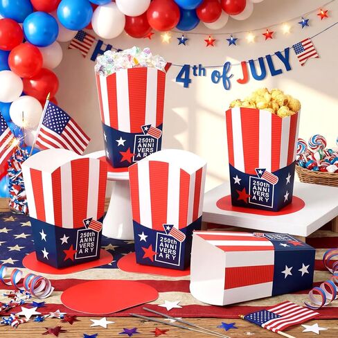 ReliThick 36 Pack 250th Anniversary 4th of July Decorations Patriotic Red White Blue Popcorn Boxes & Table Centerpieces Gift Boxes for Americana Independence Day Memorial Day Party Decor in Kuwait