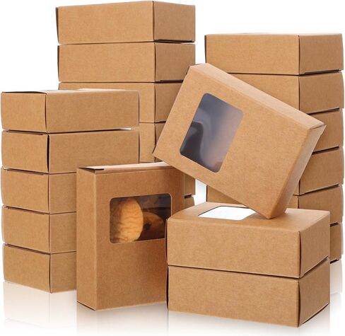 100 Pcs Paper Soap Boxes with Window, 3.5 x 2.6 x 1.2 Inch Homemade Soap Packaging Boxes Bulk for Candy, Cookies, Treats and Party Favors, Brown in Saudi Arabia