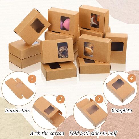 100 Pcs Paper Soap Boxes with Window, 3.5 x 2.6 x 1.2 Inch Homemade Soap Packaging Boxes Bulk for Candy, Cookies, Treats and Party Favors, Brown in Saudi Arabia