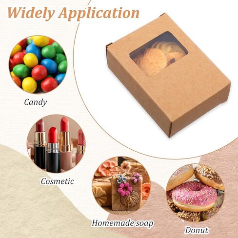 100 Pcs Paper Soap Boxes with Window, 3.5 x 2.6 x 1.2 Inch Homemade Soap Packaging Boxes Bulk for Candy, Cookies, Treats and Party Favors, Brown in Saudi Arabia