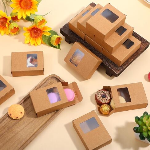 100 Pcs Paper Soap Boxes with Window, 3.5 x 2.6 x 1.2 Inch Homemade Soap Packaging Boxes Bulk for Candy, Cookies, Treats and Party Favors, Brown in Saudi Arabia