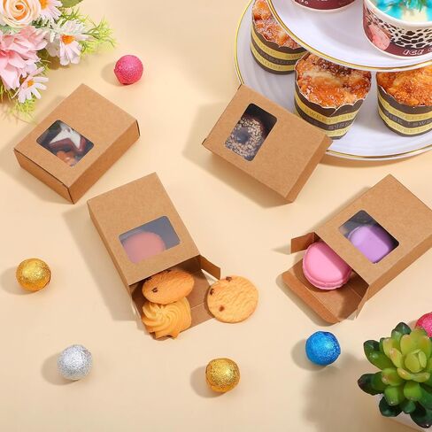 100 Pcs Paper Soap Boxes with Window, 3.5 x 2.6 x 1.2 Inch Homemade Soap Packaging Boxes Bulk for Candy, Cookies, Treats and Party Favors, Brown in Saudi Arabia