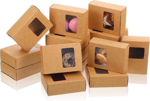 100 Pcs Paper Soap Boxes with Window, 3.5 x 2.6 x 1.2 Inch Homemade Soap Packaging Boxes Bulk for Candy, Cookies, Treats and Party Favors, Brown in Saudi Arabia
