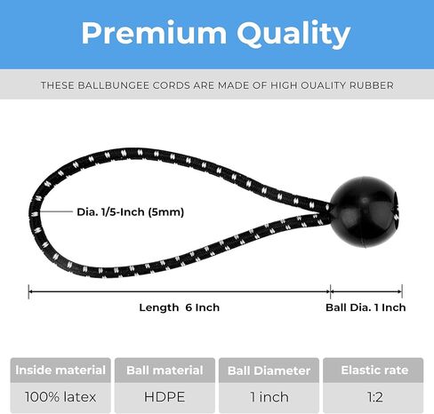 Cartman 30 Pack 6 Inch Ball Bungee Cords Canopy Ties with Elastic String for Canopy, Tarp, Straps, Tent, Black in Kuwait