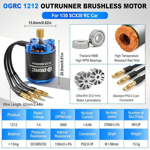 OGRC AM32 25A Brushless ESC & 1212 Sensorless Outrunner Motor Combo for 1/30 Axial SCX30 (5000KV) in Kuwait