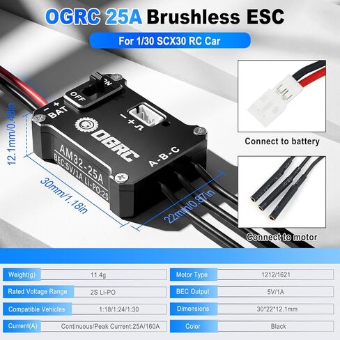OGRC AM32 25A Brushless ESC & 1212 Sensorless Outrunner Motor Combo for 1/30 Axial SCX30 (5000KV) in Kuwait