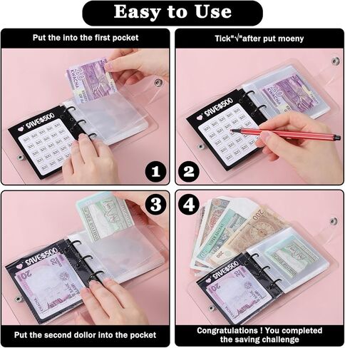 Grevosea Mini Money Saving Binder, 500 Money Saving Challenge Book Black Budget Binder with 25 Envelopes for Cash Saving Office Home Class Prize Exchange Gift (Saving 500) in Kuwait