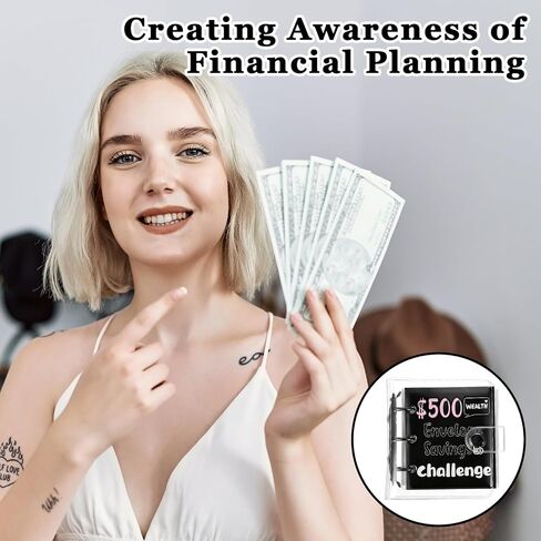Grevosea Mini Money Saving Binder, 500 Money Saving Challenge Book Black Budget Binder with 25 Envelopes for Cash Saving Office Home Class Prize Exchange Gift (Saving 500) in Kuwait
