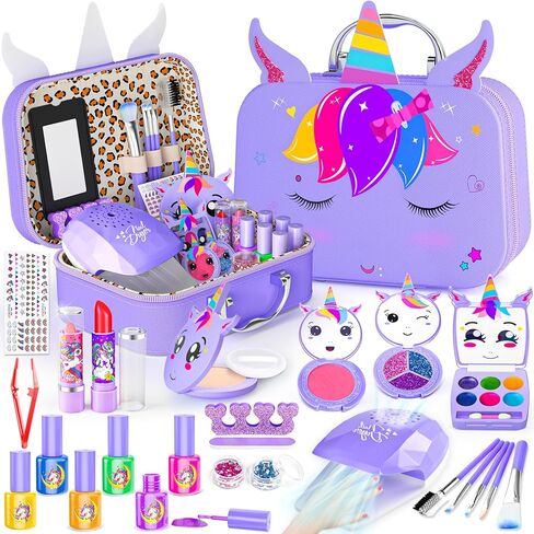 Kids Makeup Kit for Girl - 2 in 1 Kids Washable Makeup Toys & Nail Art Kit with Nail Dryer and Storage Case, Real Girl Makeup Set Birthday Gifts Toys for 3 -12 Year Old Girls, Pink in Saudi Arabia