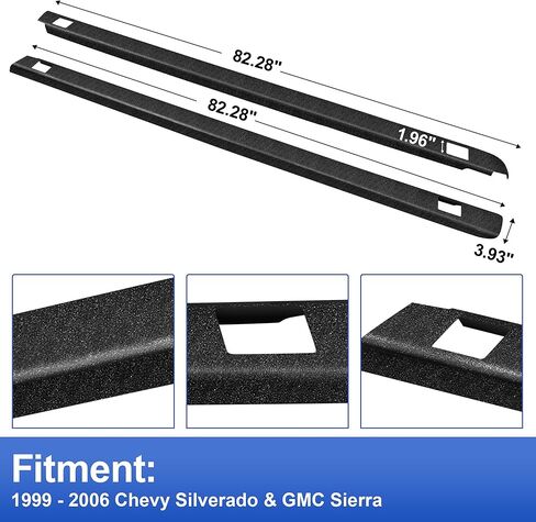 ELH Truck Bed Rail Caps Fit for 99-06 1999-2006 Chevy Silverado & GMC Sierra 1500 2500 3500 (Classic only), w/Holes 6'6" Bed Black Truck Side Rail Protectors (Set of 2) in Saudi Arabia