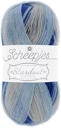 Scheepjes Stardust 100 g (3.53 oz) Yarn, Color 663 Gemini, Mohair/Wool/Acrylic/Polyester Blend, Blue and Ecru in Kuwait