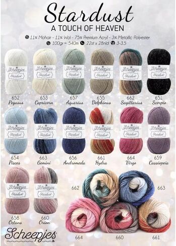 Scheepjes Stardust 100 g (3.53 oz) Yarn, Color 663 Gemini, Mohair/Wool/Acrylic/Polyester Blend, Blue and Ecru in Kuwait