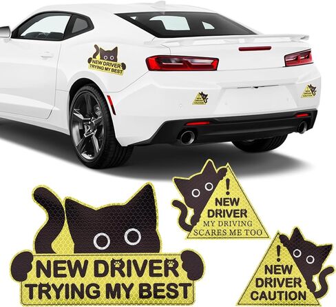3Pcs Black Cat Car Driving Sticker, Funny New Driver Sticker for Car Please Be Patient, Safety Warning Signs for Student Driver Moderate Size & Long Service Life-Left, Front, Right in Saudi Arabia