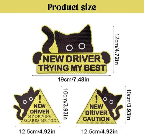 3Pcs Black Cat Car Driving Sticker, Funny New Driver Sticker for Car Please Be Patient, Safety Warning Signs for Student Driver Moderate Size & Long Service Life-Left, Front, Right in Saudi Arabia
