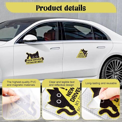 3Pcs Black Cat Car Driving Sticker, Funny New Driver Sticker for Car Please Be Patient, Safety Warning Signs for Student Driver Moderate Size & Long Service Life-Left, Front, Right in Saudi Arabia